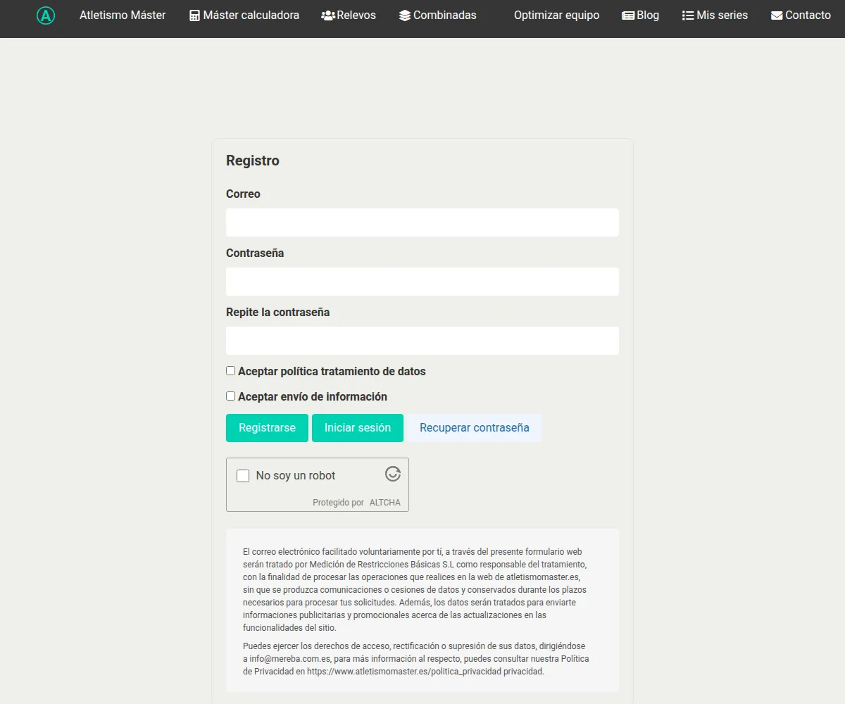 Formulario de registro de Máster Calculadora con el control ALTCHA