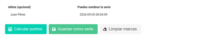 Campos de atleta y nombre de serie con el botón Guardar como serie de una combinada